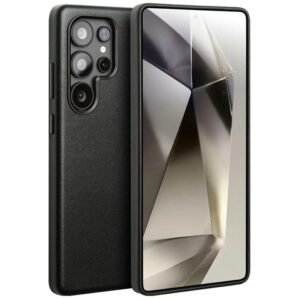 Magnetic Genuine Nappa Leather Case for Samsung Galaxy S25 Ultra Black For S25 Ultra by QIALINO