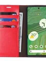 Genuine Cowhide Leather Flip Wallet Case For Google Pixel Red by The Case Factory