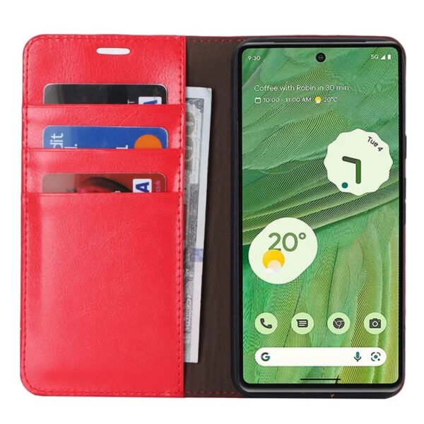 Genuine Cowhide Leather Flip Wallet Case For Google Pixel Red by The Case Factory