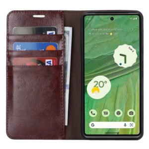 Genuine Cowhide Leather Flip Wallet Case For Google Pixel Dark Brown by The Case Factory
