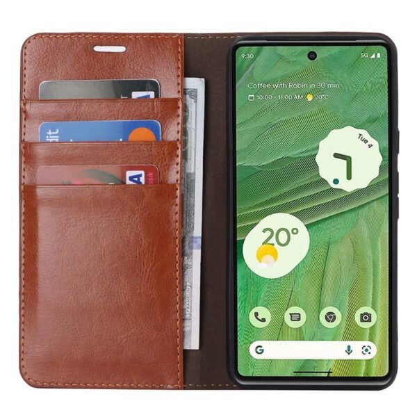 Genuine Cowhide Leather Flip Wallet Case For Google Pixel Light Brown by The Case Factory