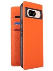 Premium Litchi Bovine Leather Flip Wallet Case For Google Pixel Orange by The Case Factory