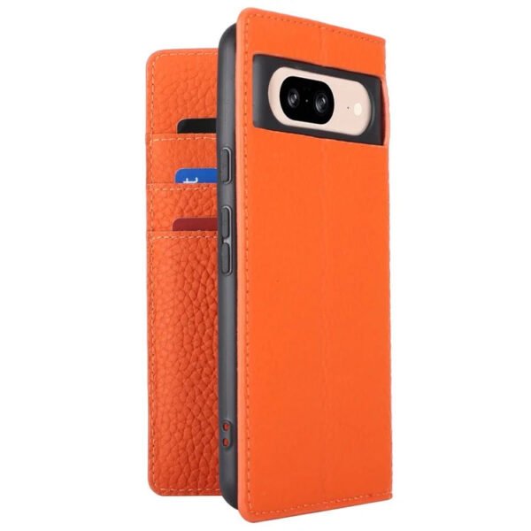 Premium Litchi Bovine Leather Flip Wallet Case For Google Pixel Orange by The Case Factory