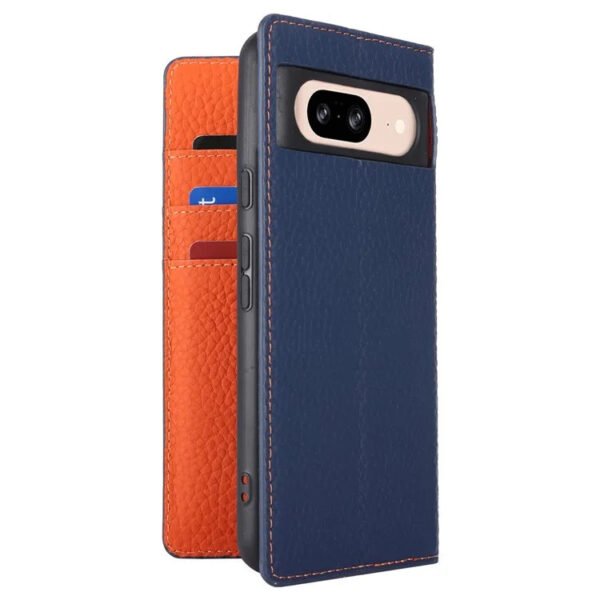 Premium Litchi Bovine Leather Flip Wallet Case For Google Pixel Dark Blue by The Case Factory