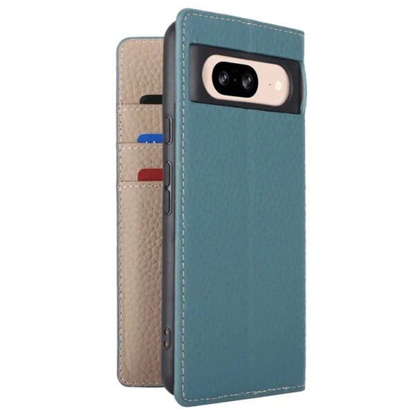 Premium Litchi Bovine Leather Flip Wallet Case For Google Pixel Linen Blue by The Case Factory