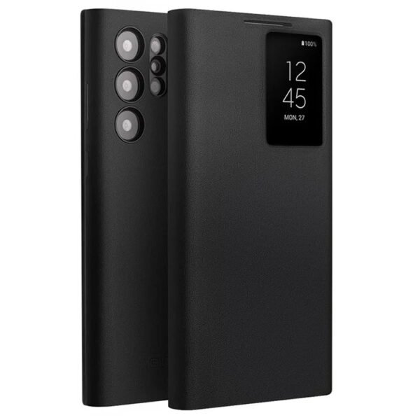 Genuine Nappa Leather Flip Case For Samsung Galaxy S22 / S23 / S24 Ultra Black by QIALINO