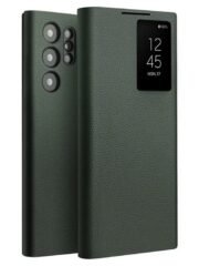 Genuine Nappa Leather Flip Case For Samsung Galaxy S22 / S23 / S24 Ultra Green by QIALINO