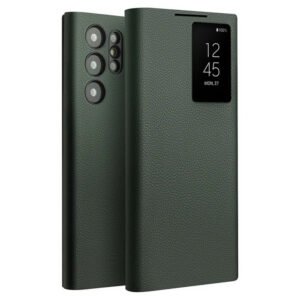 Genuine Nappa Leather Flip Case For Samsung Galaxy S22 / S23 / S24 Ultra Green by QIALINO