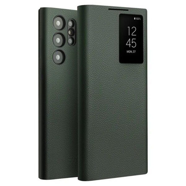 Genuine Nappa Leather Flip Case For Samsung Galaxy S22 / S23 / S24 Ultra Green by QIALINO