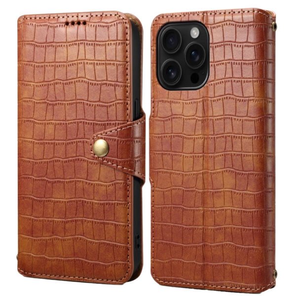 Denior Crocodile Texture Oil Edge Leather Phone Case, For iPhone 16 Pro Max, For iPhone 16 Pro, For iPhone 16 Plus, For iPhone 16, For iPhone 15 Pro Max, For iPhone 15 Pro, For iPhone 15 Plus, For iPhone 15, For iPhone 14 Plus, For iPhone 14... For iPhone 16 Pro Max Brown by The Case Factory