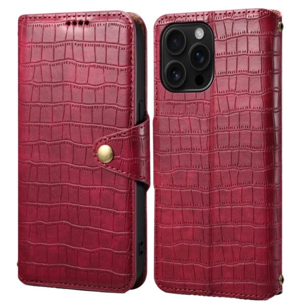 Denior Crocodile Texture Oil Edge Leather Phone Case, For iPhone 16 Pro Max, For iPhone 16 Pro, For iPhone 16 Plus, For iPhone 16, For iPhone 15 Pro Max, For iPhone 15 Pro, For iPhone 15 Plus, For iPhone 15, For iPhone 14 Plus, For iPhone 14... For iPhone 16 Pro Max Rose Red by The Case Factory