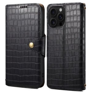 Denior Crocodile Texture Oil Edge Leather Phone Case, For iPhone 16 Pro Max, For iPhone 16 Pro, For iPhone 16 Plus, For iPhone 16, For iPhone 15 Pro Max, For iPhone 15 Pro, For iPhone 15 Plus, For iPhone 15, For iPhone 14 Plus, For iPhone 14... For iPhone 16 Pro Max Black by The Case Factory
