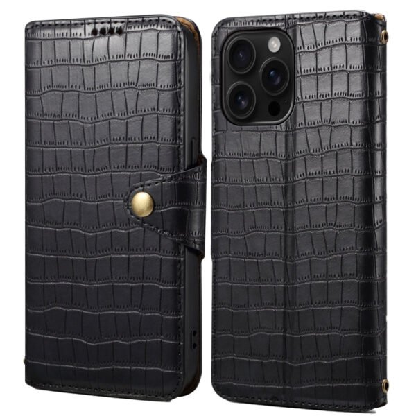 Denior Crocodile Texture Oil Edge Leather Phone Case, For iPhone 16 Pro Max, For iPhone 16 Pro, For iPhone 16 Plus, For iPhone 16, For iPhone 15 Pro Max, For iPhone 15 Pro, For iPhone 15 Plus, For iPhone 15, For iPhone 14 Plus, For iPhone 14... For iPhone 16 Pro Max Black by The Case Factory