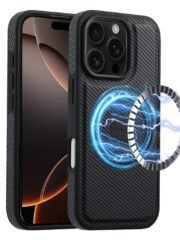 Denior Carbon Fiber Texture Leather MagSafe Phone Case, For iPhone 16 Pro Max, For iPhone 16 Pro, For iPhone 16 Plus, For iPhone 16 For iPhone 16 Pro Max Black by The Case Factory