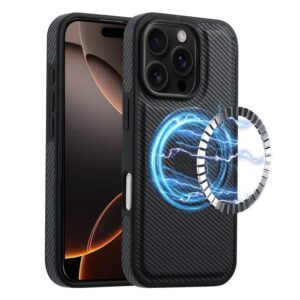 Denior Carbon Fiber Texture Leather MagSafe Phone Case, For iPhone 16 Pro Max, For iPhone 16 Pro, For iPhone 16 Plus, For iPhone 16 For iPhone 16 Pro Max Black by The Case Factory