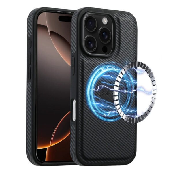 Denior Carbon Fiber Texture Leather MagSafe Phone Case, For iPhone 16 Pro Max, For iPhone 16 Pro, For iPhone 16 Plus, For iPhone 16 For iPhone 16 Pro Max Black by The Case Factory