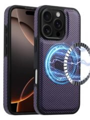 Denior Carbon Fiber Texture Leather MagSafe Phone Case, For iPhone 16 Pro Max, For iPhone 16 Pro, For iPhone 16 Plus, For iPhone 16 For iPhone 16 Pro Purple by The Case Factory