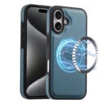 Denior Carbon Fiber Texture Leather MagSafe Phone Case, For iPhone 16 Pro Max, For iPhone 16 Pro, For iPhone 16 Plus, For iPhone 16 For iPhone 16 Plus Blue by The Case Factory
