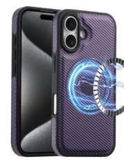 Denior Carbon Fiber Texture Leather MagSafe Phone Case, For iPhone 16 Pro Max, For iPhone 16 Pro, For iPhone 16 Plus, For iPhone 16 For iPhone 16 Plus Purple by The Case Factory