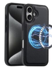 Denior Carbon Fiber Texture Leather MagSafe Phone Case, For iPhone 16 Pro Max, For iPhone 16 Pro, For iPhone 16 Plus, For iPhone 16 For iPhone 16 Black by The Case Factory