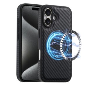 Denior Carbon Fiber Texture Leather MagSafe Phone Case, For iPhone 16 Pro Max, For iPhone 16 Pro, For iPhone 16 Plus, For iPhone 16 For iPhone 16 Black by The Case Factory