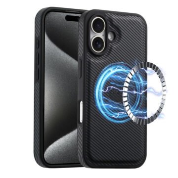 Denior Carbon Fiber Texture Leather MagSafe Phone Case, For iPhone 16 Pro Max, For iPhone 16 Pro, For iPhone 16 Plus, For iPhone 16 For iPhone 16 Black by The Case Factory