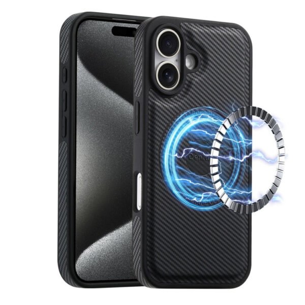 Denior Carbon Fiber Texture Leather MagSafe Phone Case, For iPhone 16 Pro Max, For iPhone 16 Pro, For iPhone 16 Plus, For iPhone 16 For iPhone 16 Black by The Case Factory