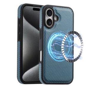 Denior Carbon Fiber Texture Leather MagSafe Phone Case, For iPhone 16 Pro Max, For iPhone 16 Pro, For iPhone 16 Plus, For iPhone 16 For iPhone 16 Blue by The Case Factory