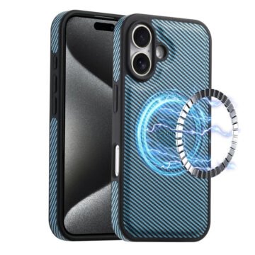 Denior Carbon Fiber Texture Leather MagSafe Phone Case, For iPhone 16 Pro Max, For iPhone 16 Pro, For iPhone 16 Plus, For iPhone 16 For iPhone 16 Blue by The Case Factory