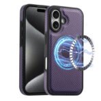 Denior Carbon Fiber Texture Leather MagSafe Phone Case, For iPhone 16 Pro Max, For iPhone 16 Pro, For iPhone 16 Plus, For iPhone 16 For iPhone 16 Purple by The Case Factory
