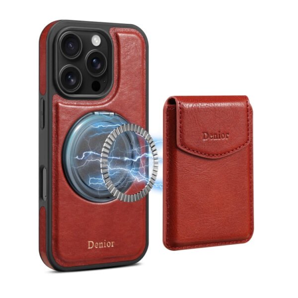 Denior D22 Genuine Leather MagSafe Holder Detachable Card Slot Phone Case, For iPhone 16 Pro Max, For iPhone 16 Pro, For iPhone 16 Plus, For iPhone 16 For iPhone 16 Pro Max Brown by The Case Factory