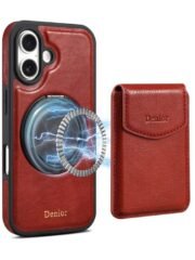 Denior D22 Genuine Leather MagSafe Holder Detachable Card Slot Phone Case, For iPhone 16 Pro Max, For iPhone 16 Pro, For iPhone 16 Plus, For iPhone 16 For iPhone 16 Plus Brown by The Case Factory