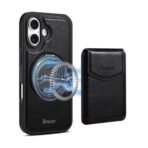 Denior D22 Genuine Leather MagSafe Holder Detachable Card Slot Phone Case, For iPhone 16 Pro Max, For iPhone 16 Pro, For iPhone 16 Plus, For iPhone 16 For iPhone 16 Plus Black by The Case Factory