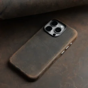 Premium Scars Crazy Horse Genuine Cowhide Leather iPhone Case | Compatible with MagSafe (Ferruginous Brown)