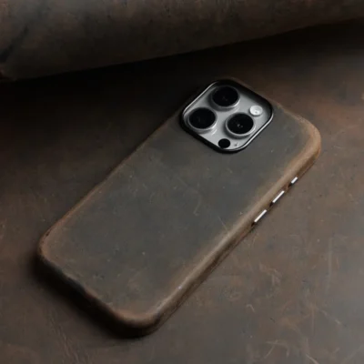 Premium Scars Crazy Horse Genuine Cowhide Leather iPhone Case | Compatible with MagSafe (Ferruginous Brown)