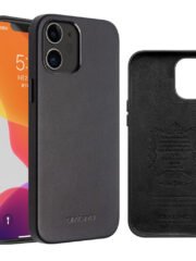 QIALINO for iPhone 12 Mini Case Cowhide Leather Coated Anti-scratch Protective Phone Cover Black iPhone 12 Mini by The Case Factory