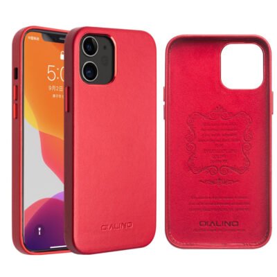 QIALINO For iPhone 12 | iPhone 12 Pro Case Coated Cowhide Leather Phone Cover Red by The Case Factory