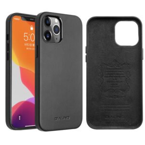 QIALINO for iPhone 12 Pro Max Premium Cowhide Leather Coated Case Anti-scratch Shockproof Phone Cover Black iPhone 12 Pro Max by The Case Factory