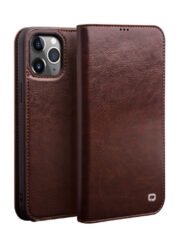QIALINO For iPhone 12 Pro Max Genuine Cowhide Leather Case Wallet Stand Shockproof Protective Phone Cover Brown iPhone 12 Pro Max by The Case Factory