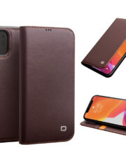 QIALINO For iPhone 12 Pro | iPhone 12 Classic Cowhide Leather Case Wallet Stand Phone Cover Brown by The Case Factory