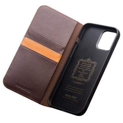 QIALINO For iPhone 12 Pro | iPhone 12 Classic Cowhide Leather Case Wallet Stand Phone Cover by The Case Factory