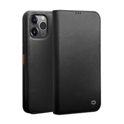 QIALINO For iPhone 12 Pro Max Case Classic Top Cowhide Leather Wallet Stand Phone Cover Black iPhone 12 Pro Max by The Case Factory