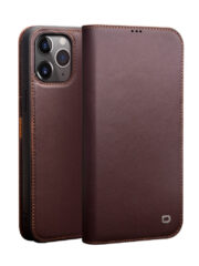 QIALINO For iPhone 12 Pro Max Case Classic Top Cowhide Leather Wallet Stand Phone Cover Brown iPhone 12 Pro Max by The Case Factory