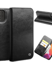 QIALINO For iPhone 12 Mini Genuine Cowhide Leather Case Wallet Stand Phone Cover Black iPhone 12 Mini by The Case Factory