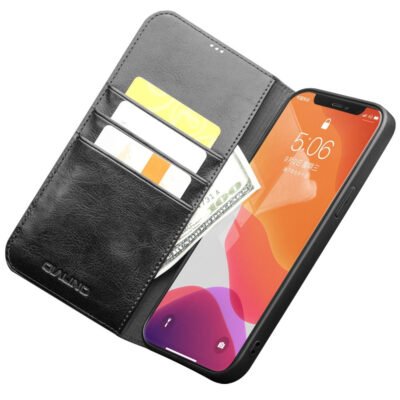 QIALINO For iPhone 12 Mini Genuine Cowhide Leather Case Wallet Stand Phone Cover by The Case Factory