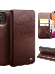 QIALINO For iPhone 12 Mini Genuine Cowhide Leather Case Wallet Stand Phone Cover Brown iPhone 12 Mini by The Case Factory