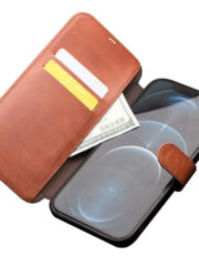 QIALINO For iPhone 12 Pro Max Cowhide Leather Case Wallet Stand Magnetic Clasp Phone Cover by The Case Factory
