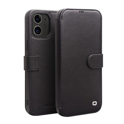 QIALINO for iPhone 12 Mini Business Style Magnetic Clasp Top Cowhide Leather Phone Cover Black iPhone 12 Mini by The Case Factory