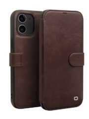 QIALINO For iPhone 12 Pro | iPhone 12 Cowhide Leather Case Wallet Stand Magnetic Clasp Phone Cover Dark Brown by The Case Factory