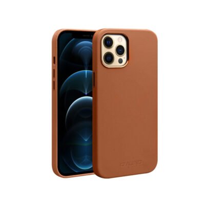 QIALINO For iPhone 12 Pro Max Genuine Cowhide Leather Phone Case | Compatible with MagSafe Coffee iPhone 12 Pro Max by The Case Factory
